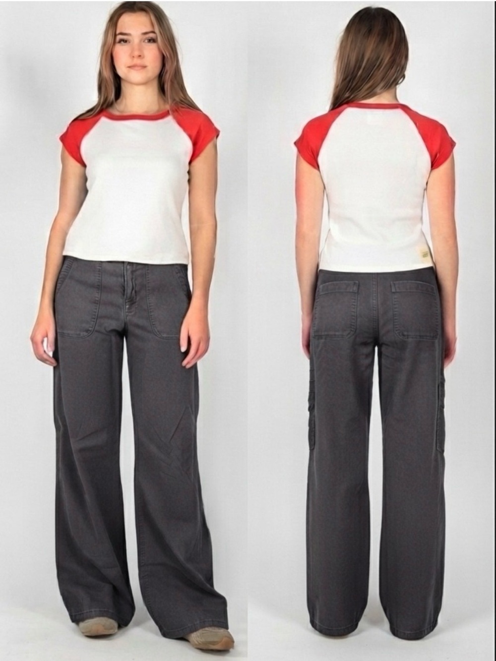 American Eagle Women’s Wide Leg Charcoal Stretch Jean Pant Trousers